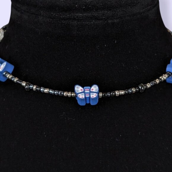(2/$20) Seed Bead Butterfly Choker Necklace - Picture 3 of 5